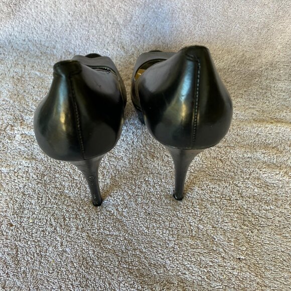 Enzo Angiolini Black Leather Peep Toe Heels Size 8M Classic Pumps - Picture 4 of 8